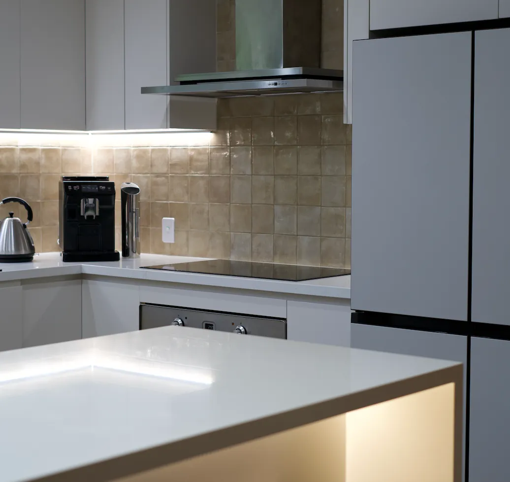 Editorial interior still of a sunlit modern kitchen, captured by Sprint Marketing for a luxury residential listing.